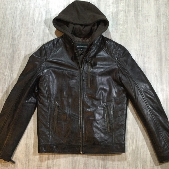 Artpet Unisex Sz S Handmade Italian Leather Detachable￼ Hoodie Jacket Brown.